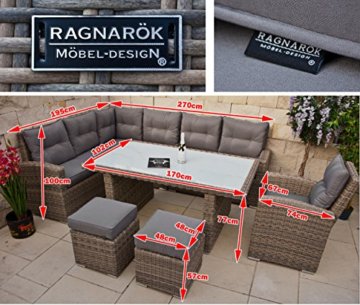 RAGNARÖK hohe Dinning Lounge - DEUTSCHE Marke - 8 Jahre GARANTIE EIGENE Produktion - PolyRattan Gartenmöbel Essgruppe Hocker Sessel verstellbare Lehn Naturfarben Rundrattan - 2