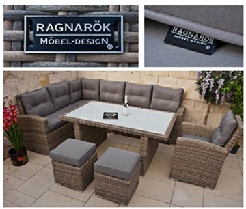 RAGNARÖK hohe Dinning Lounge - DEUTSCHE Marke - 8 Jahre GARANTIE EIGENE Produktion - PolyRattan Gartenmöbel Essgruppe Hocker Sessel verstellbare Lehn Naturfarben Rundrattan - 3