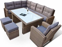 RAGNARÖK hohe Dinning Lounge - DEUTSCHE Marke - 8 Jahre GARANTIE EIGENE Produktion - PolyRattan Gartenmöbel Essgruppe Hocker Sessel verstellbare Lehn Naturfarben Rundrattan - 1