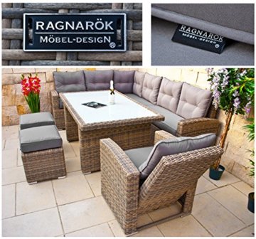 RAGNARÖK hohe Dinning Lounge - DEUTSCHE Marke - 8 Jahre GARANTIE EIGENE Produktion - PolyRattan Gartenmöbel Essgruppe Hocker Sessel verstellbare Lehn Naturfarben Rundrattan - 7