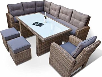 RAGNARÖK hohe Dinning Lounge - DEUTSCHE Marke - 8 Jahre GARANTIE EIGENE Produktion - PolyRattan Gartenmöbel Essgruppe Hocker Sessel verstellbare Lehn Naturfarben Rundrattan - 9