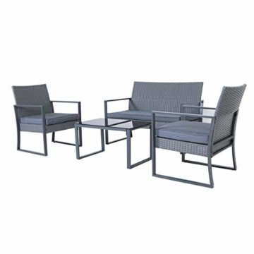 SVITA LOIS XL Poly Rattan Sitzgruppe Gartenmöbel Metall-Garnitur Bistro-Set Tisch Sessel grau - 2