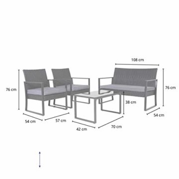SVITA LOIS XL Poly Rattan Sitzgruppe Gartenmöbel Metall-Garnitur Bistro-Set Tisch Sessel grau - 3