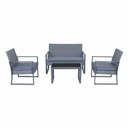 SVITA LOIS XL Poly Rattan Sitzgruppe Gartenmöbel Metall-Garnitur Bistro-Set Tisch Sessel grau - 1