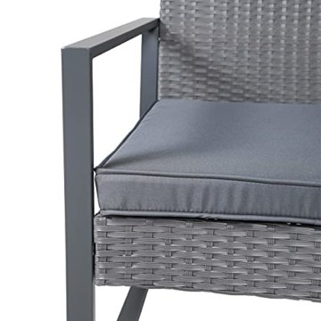 SVITA LOIS XL Poly Rattan Sitzgruppe Gartenmöbel Metall-Garnitur Bistro-Set Tisch Sessel grau - 5