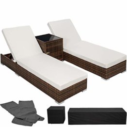 TecTake 2X Aluminium Polyrattan Sonnenliege + Tisch Gartenmöbel Set - inkl. 2 Bezugsets + Schutzhülle, Edelstahlschrauben - Diverse Farben - (Schwarz-Braun (Nr. 401499)) - 1