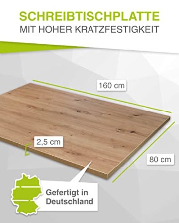 vabo Schreibtisch-Platte - Kratzfeste Tischplatte - bis zu 120 kg belastbar - moderner Büro-Tisch Aufsatz mit Laserkante - 160x80x2,5 cm - Eiche - 2