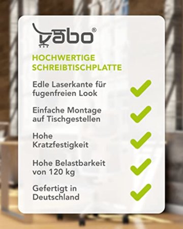 vabo Schreibtisch-Platte - Kratzfeste Tischplatte - bis zu 120 kg belastbar - moderner Büro-Tisch Aufsatz mit Laserkante - 160x80x2,5 cm - Eiche - 3
